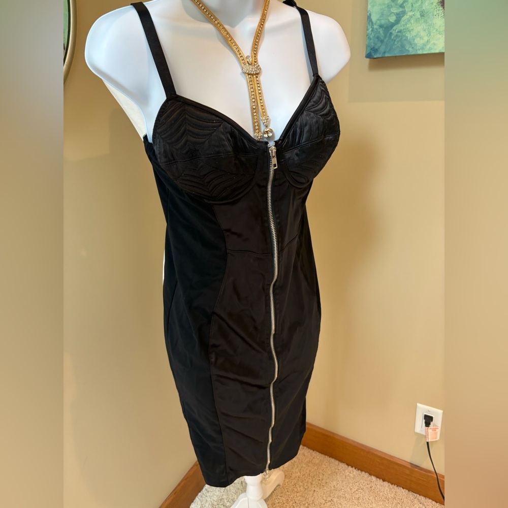 Killstar Spider Web Black Midi Dress Silver Zip Quilted Bra Size Large